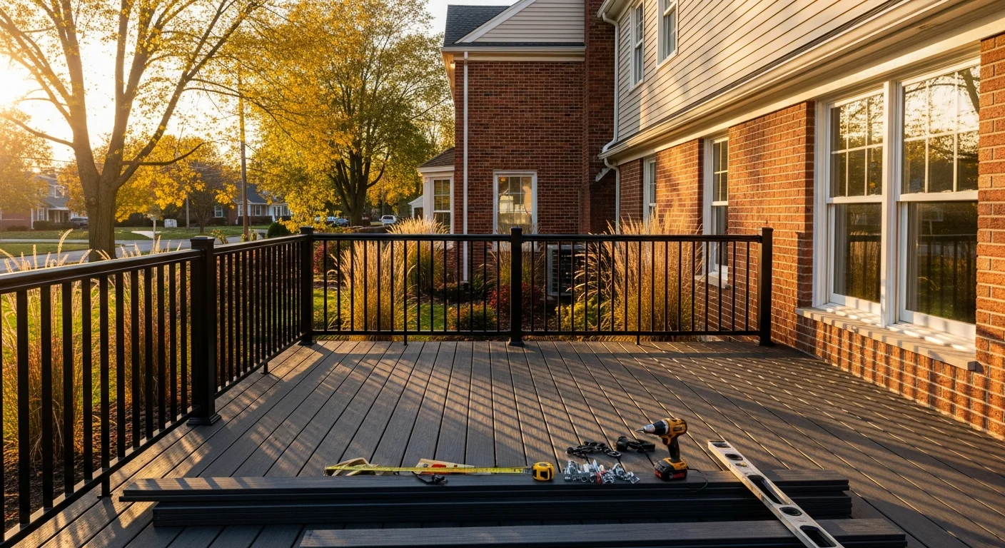Newly constructed deck and patio with fencing