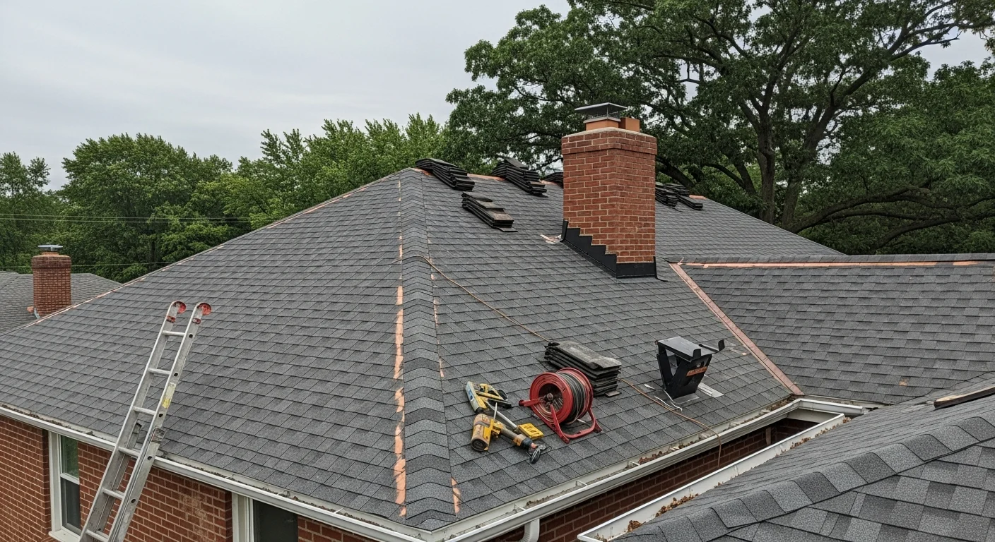 Residential roof replacement in progress
