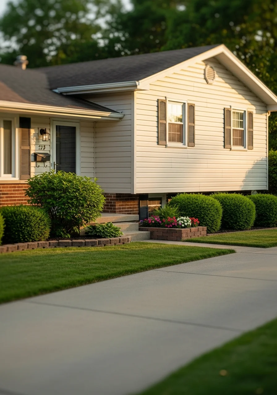 Close-up of a Piqua home's exterior with period details and well-maintained grounds.
