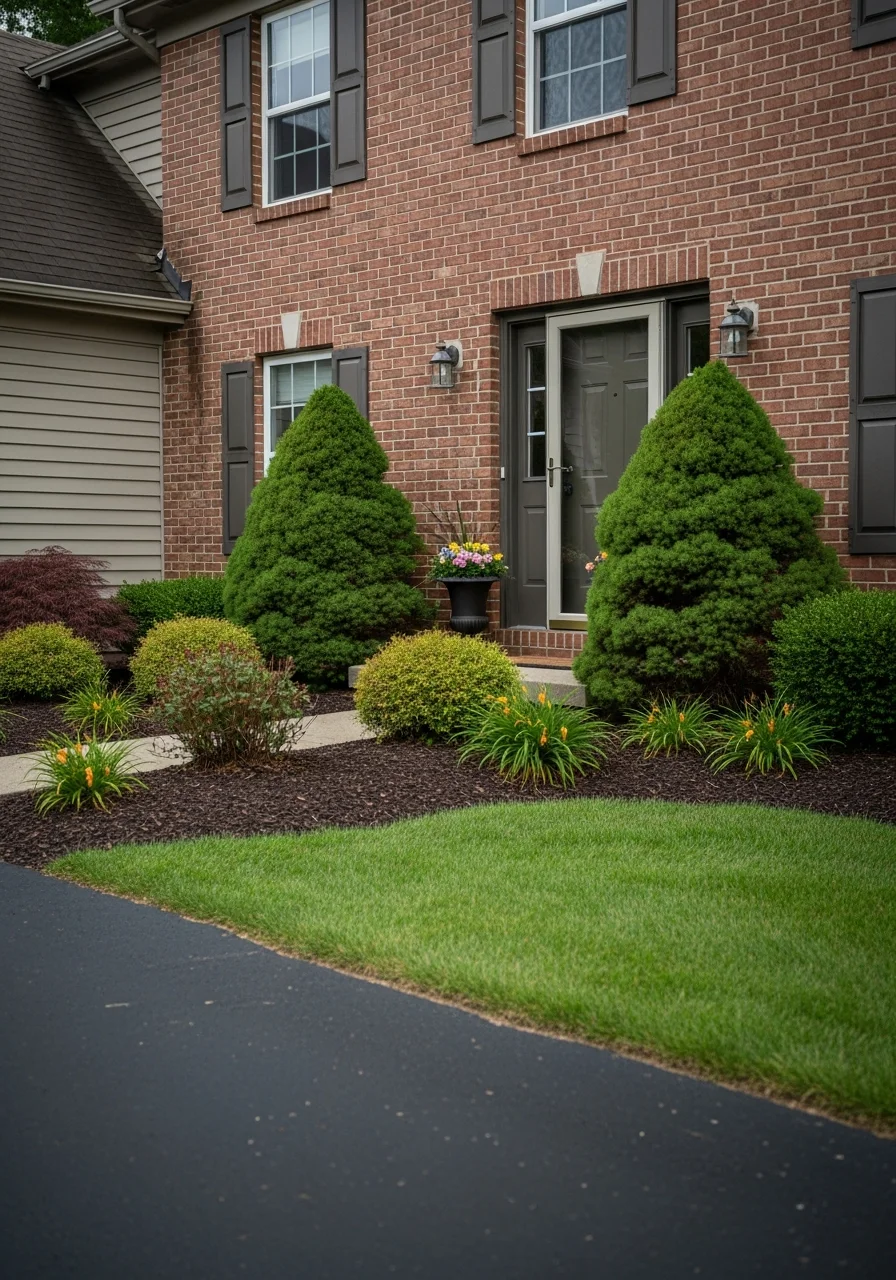 Detail shot of a Springboro home's entrance with landscaping and well-maintained exterior.